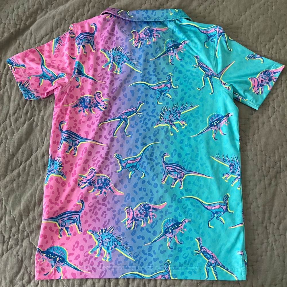 Chubbies Dinosaur Youth Boys Polo The Dino Delight Neon Blue Purple Size 14/16 L - Picture 6 of 6